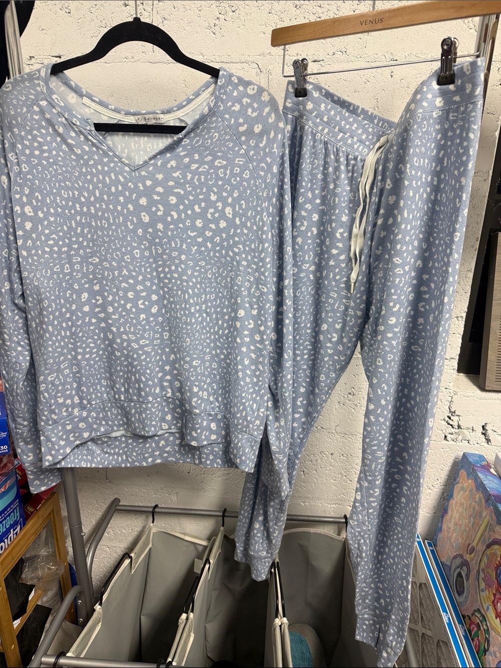 Light Blue Leopard-Print LOUNGE Set - Soft Long Sleeve Top & Pants PJ SALVAGE